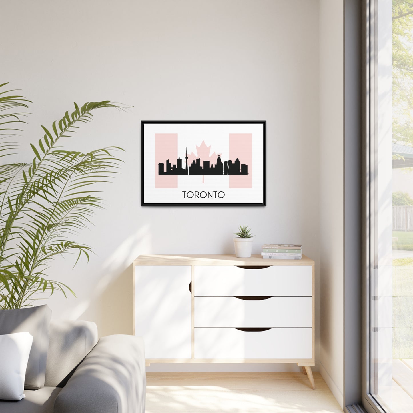 City Silhouettes - TORONTO, Canada, Framed City Outline Matte Canvas, Black Frame