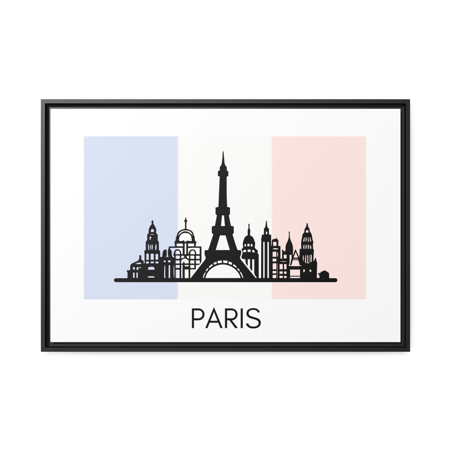 City Silhouettes - PARIS, France Framed City Outline Matte Canvas, Black Frame