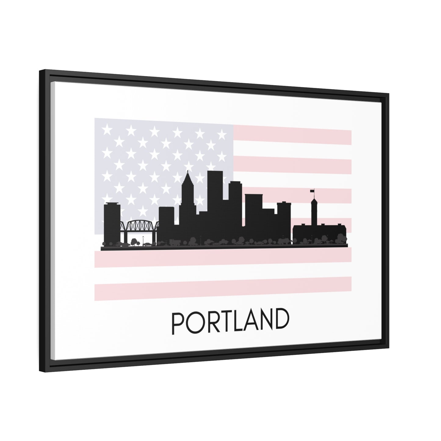 City Silhouettes - PORTLAND, United States of America, Framed City Outline Matte Canvas, Black Frame