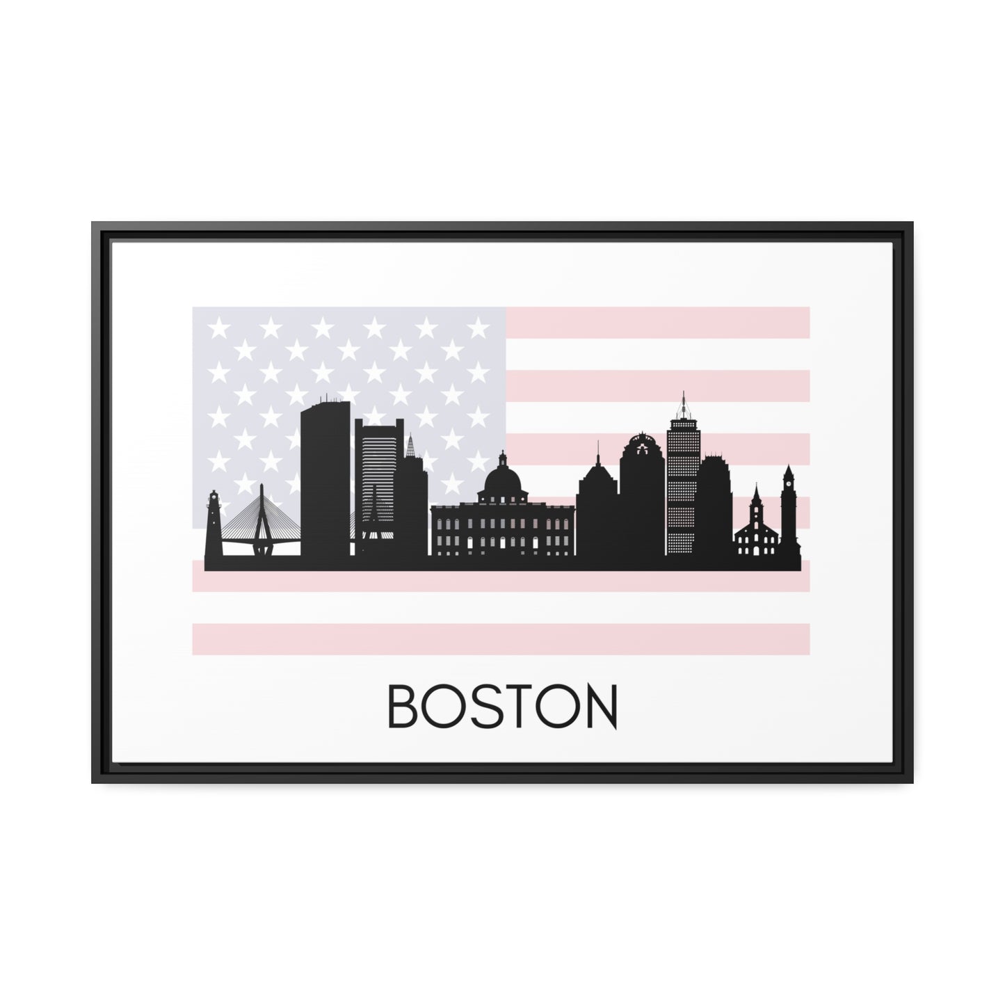 City Silhouettes - BOSTON, United States of America, Framed City Outline Matte Canvas, Black Frame
