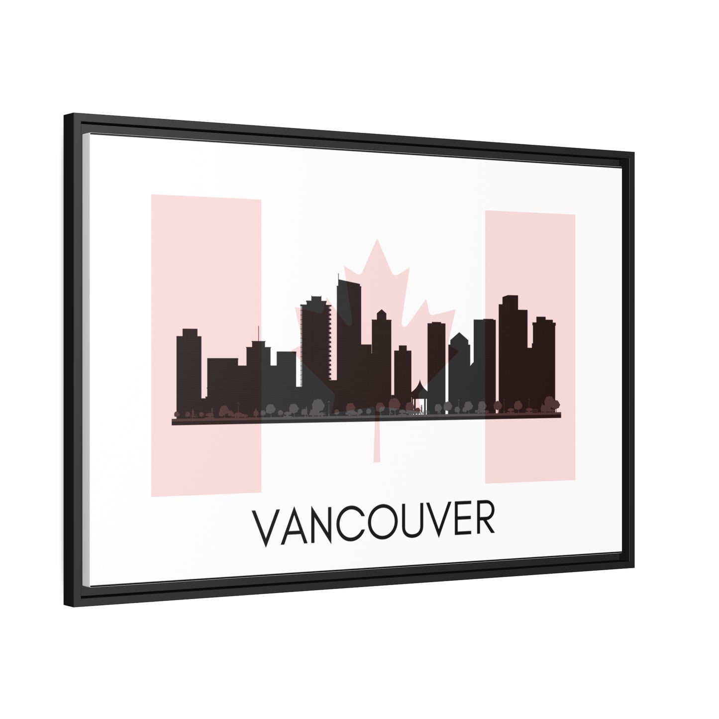 City Silhouettes - VANCOUVER, Canada, Framed City Outline Matte Canvas, Black Frame