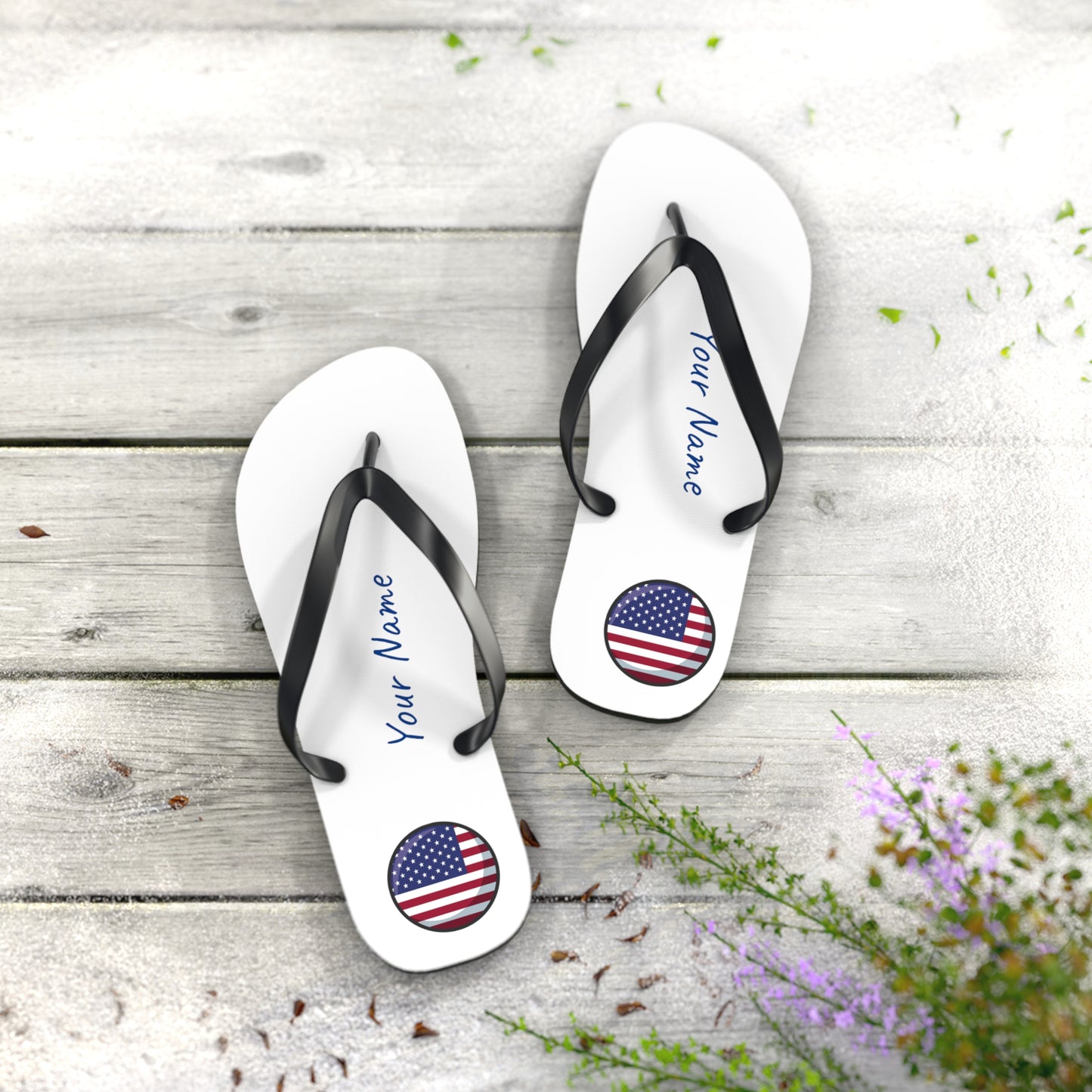 Personalized Name and Country Beach, Pool, Walking and Casual Flip Flops - Select Country and Have Your Name Printed