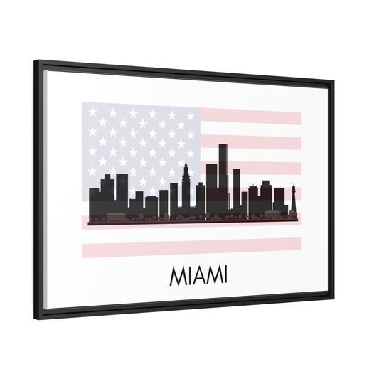 City Silhouettes - MIAMI, United States of America, Framed City Outline Matte Canvas, Black Frame