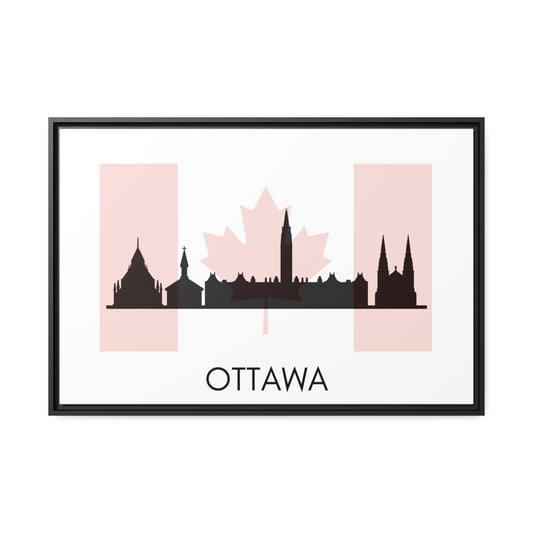 City Silhouettes - OTTAWA, Canada, Framed City Outline Matte Canvas, Black Frame