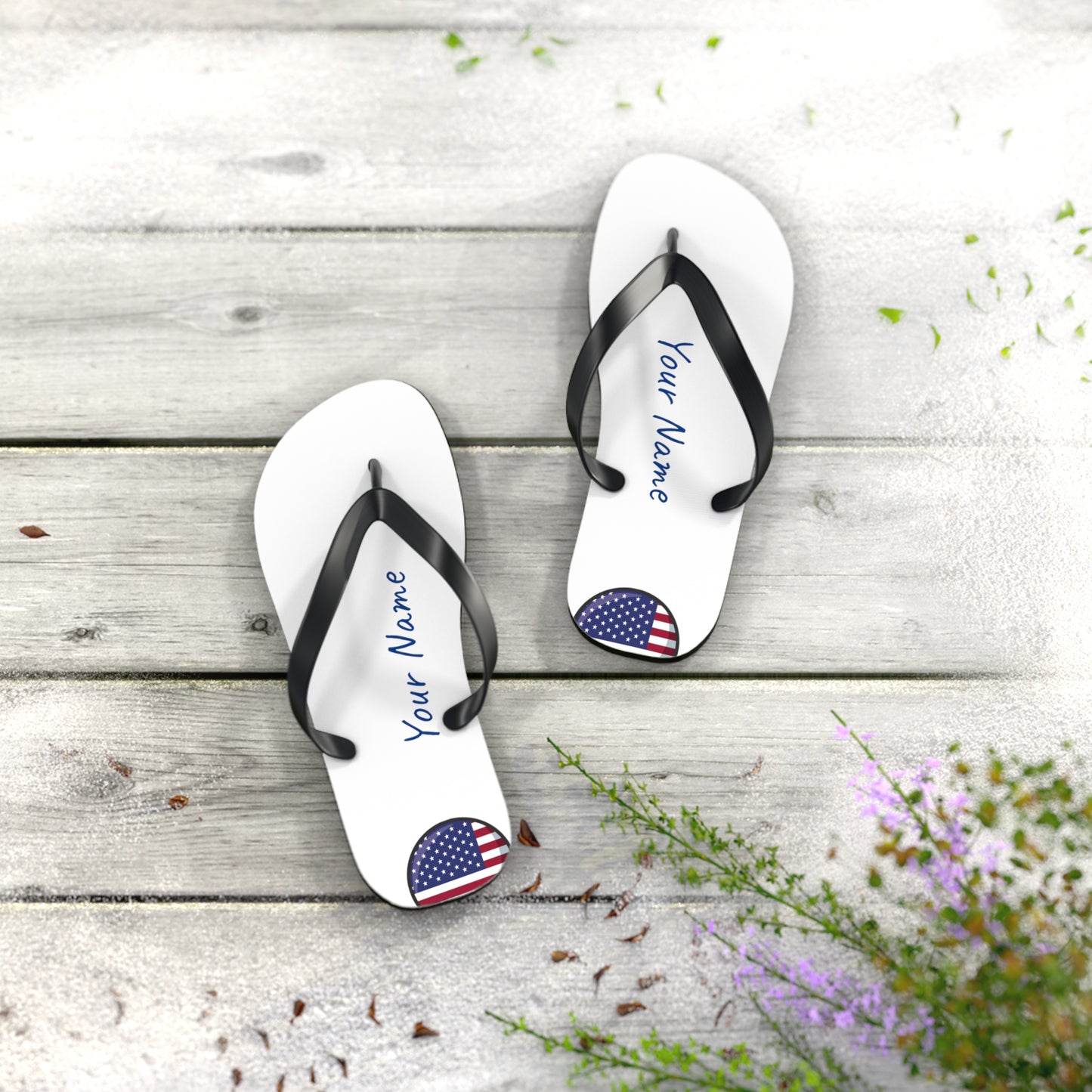 Personalized Name and Country Beach, Pool, Walking and Casual Flip Flops - Select Country and Have Your Name Printed