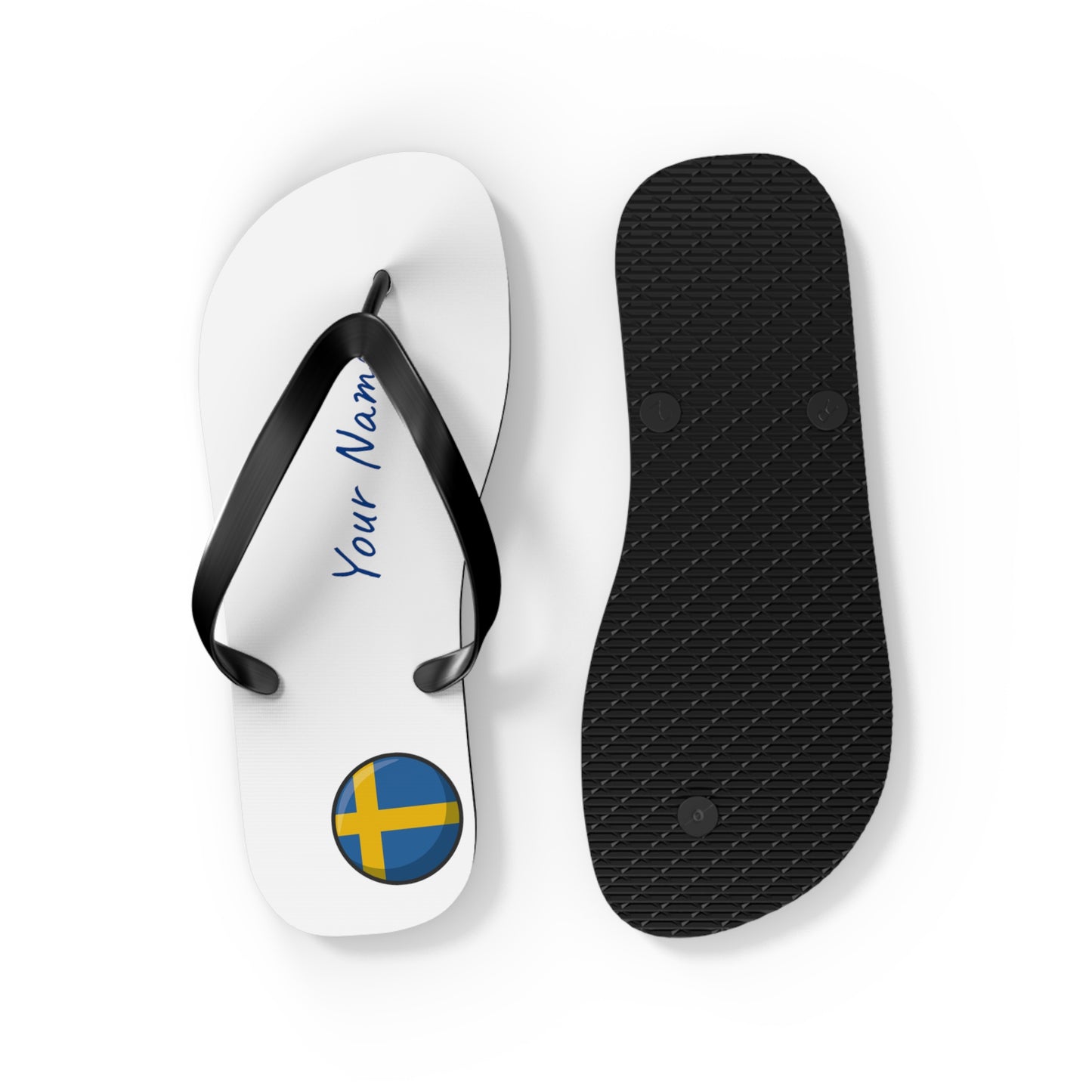 Personalized Swedish Beach, Pool, Walking and Casual Flip Flops - Sweden and Have Your Name Printed