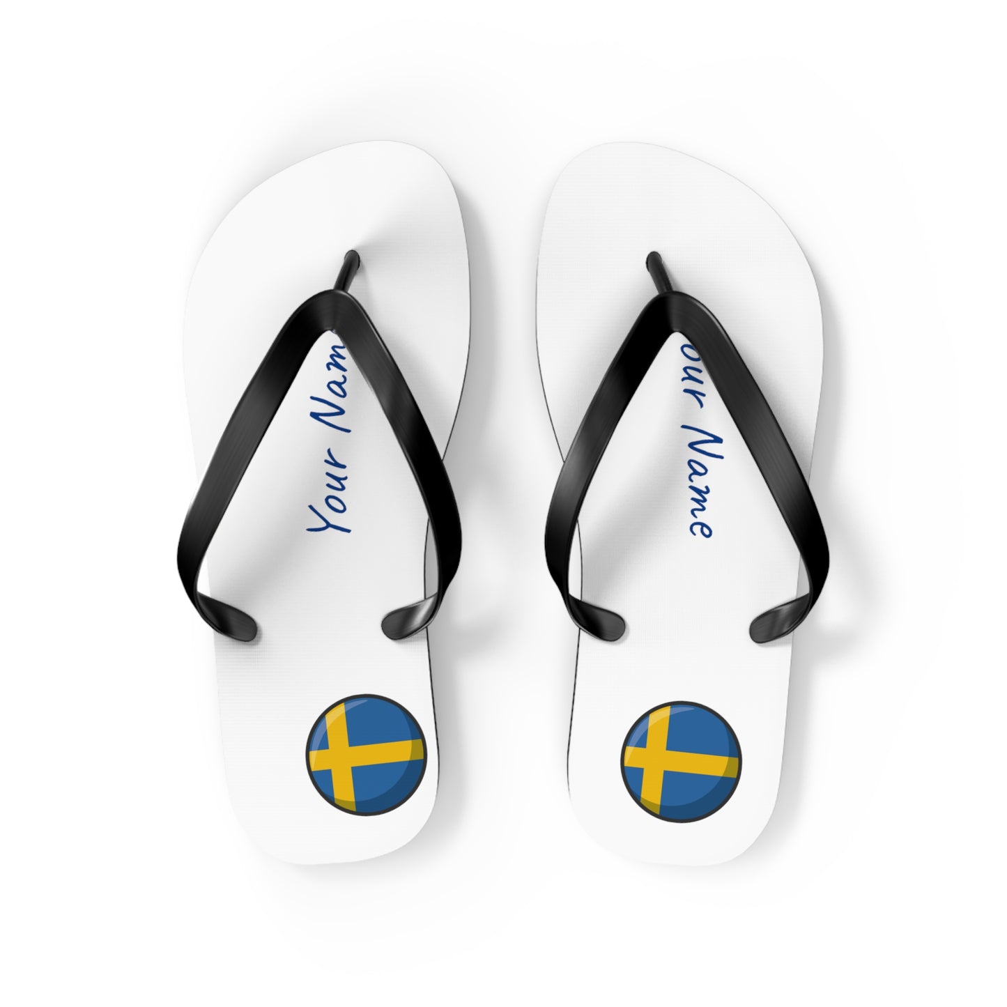 Personalized Swedish Beach, Pool, Walking and Casual Flip Flops - Sweden and Have Your Name Printed