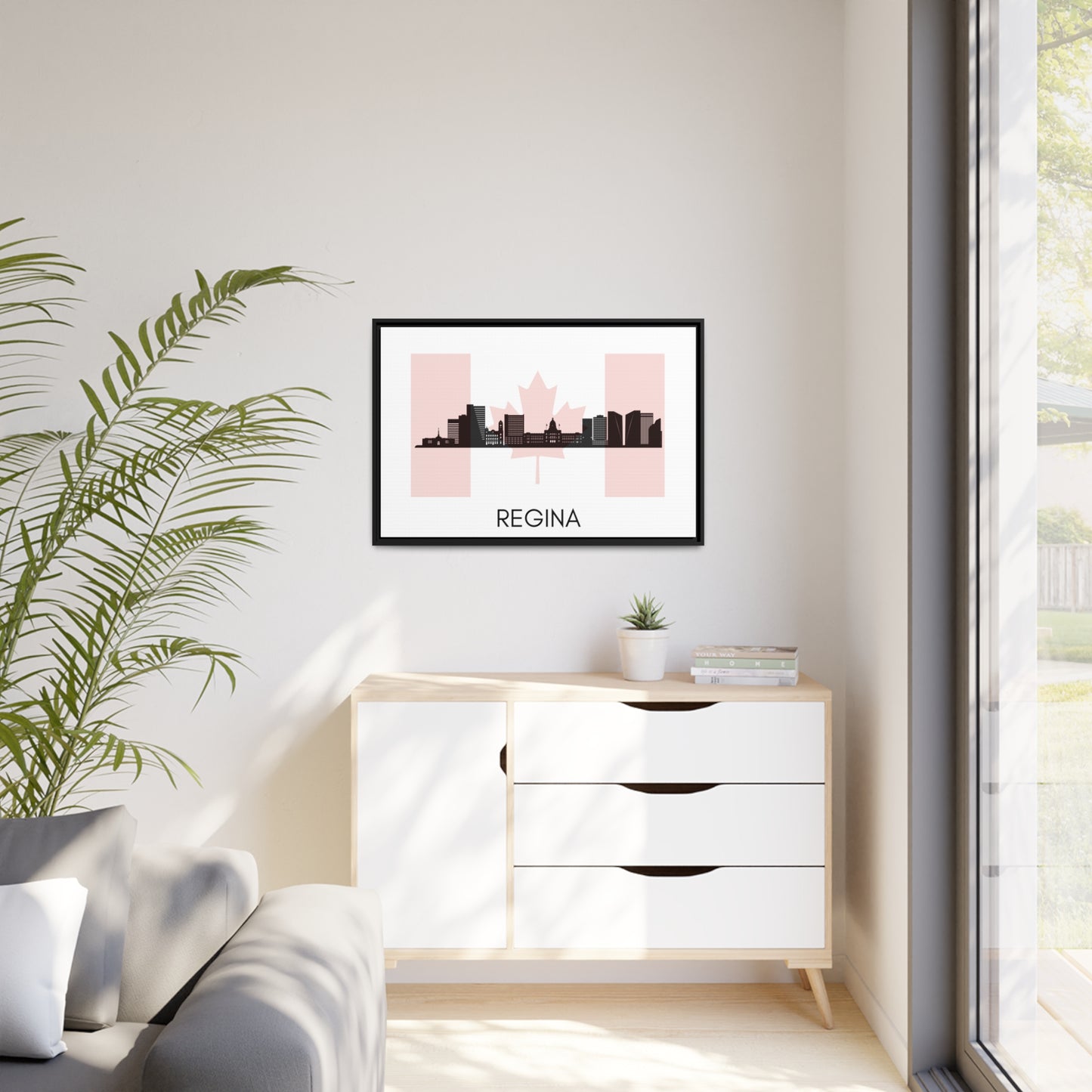 City Silhouettes - REGINA, Canada, Framed City Outline Matte Canvas, Black Frame