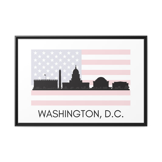 City Silhouettes - WASHINGTON, D.C., United States of America, Framed City Outline Matte Canvas, Black Frame