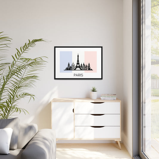 City Silhouettes - PARIS, France Framed City Outline Matte Canvas, Black Frame