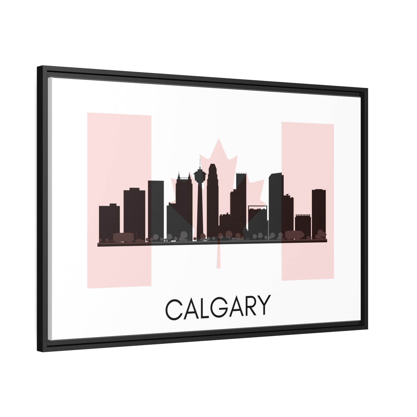 City Silhouettes - CALGARY, Canada, Framed City Outline Matte Canvas, Black Frame
