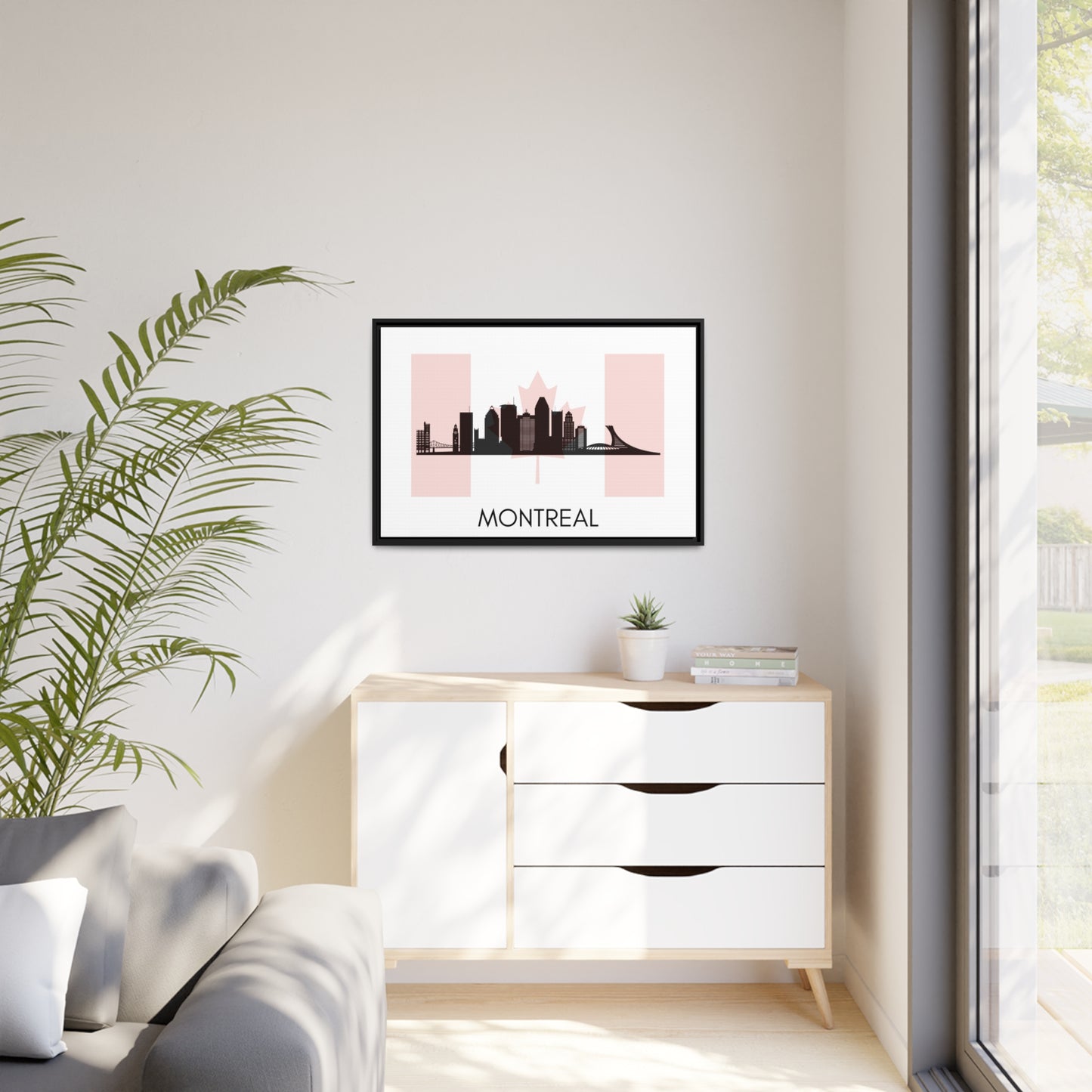 City Silhouettes - MONTREAL, Canada, Framed City Outline Matte Canvas, Black Frame