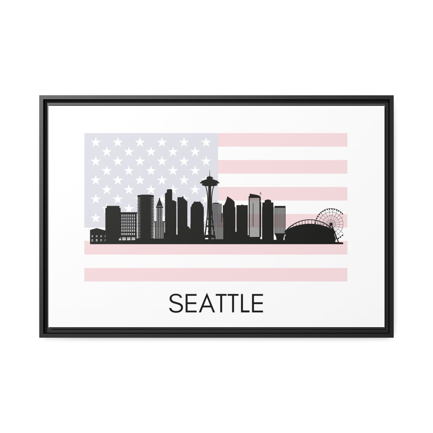City Silhouettes - SEATTLE, United States of America, Framed City Outline Matte Canvas, Black Frame