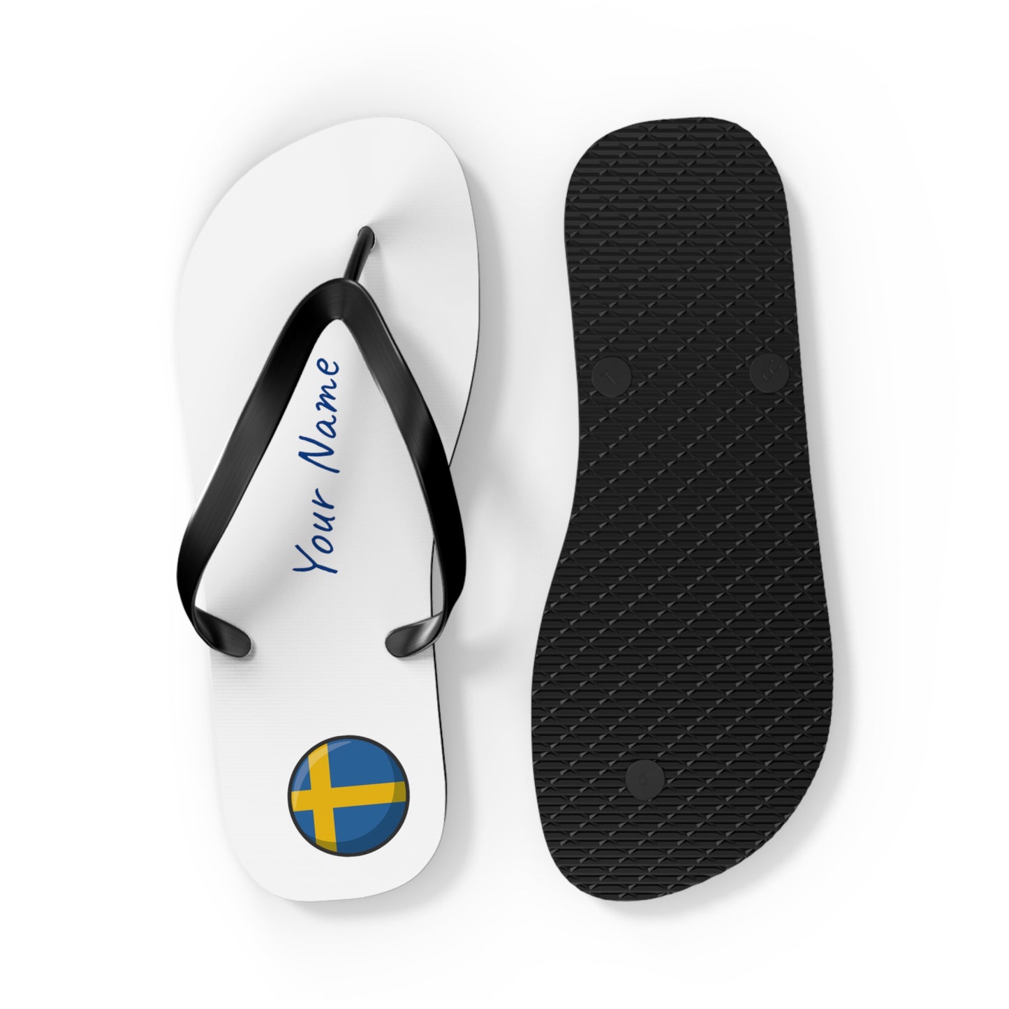 Personalized Swedish Beach, Pool, Walking and Casual Flip Flops - Sweden and Have Your Name Printed