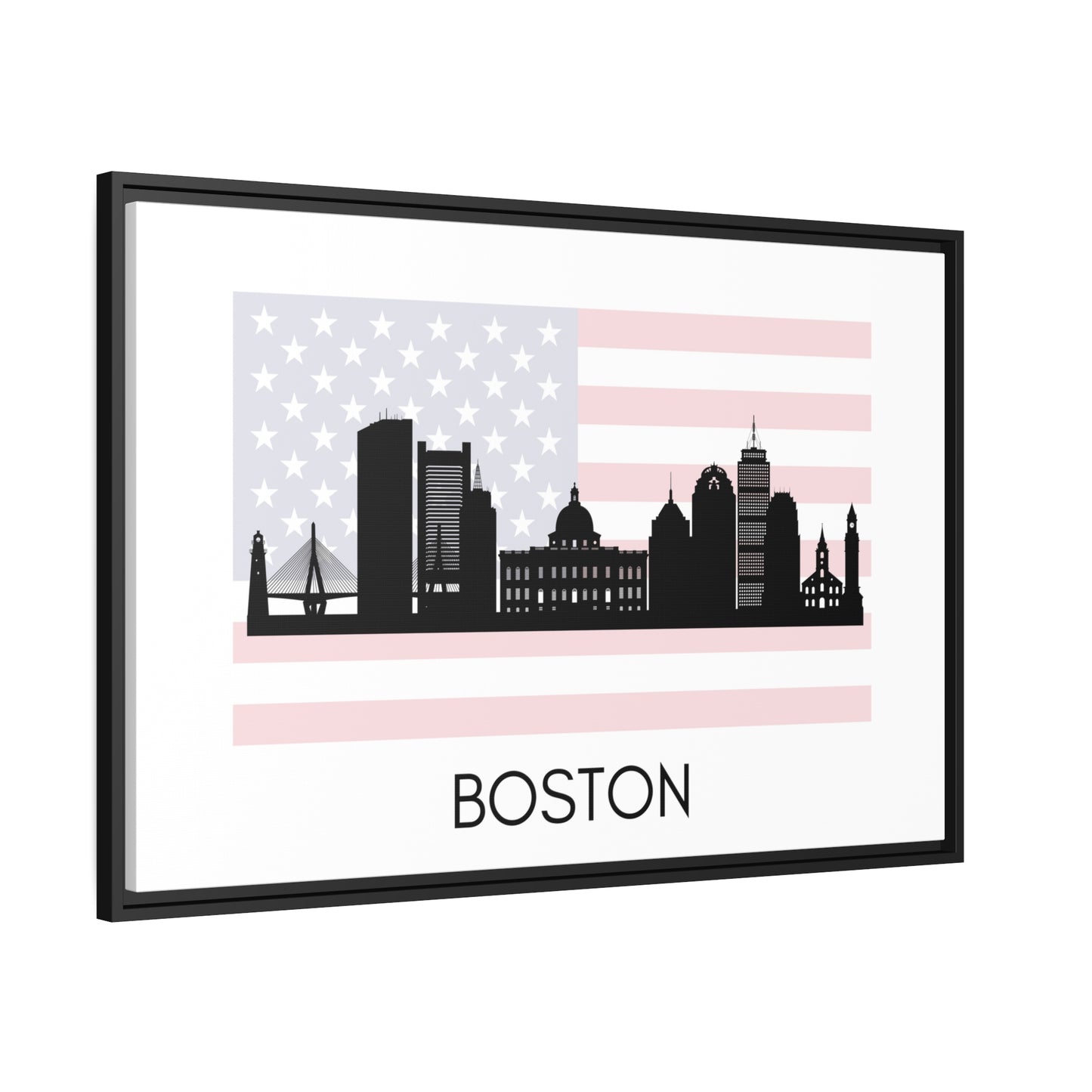 City Silhouettes - BOSTON, United States of America, Framed City Outline Matte Canvas, Black Frame