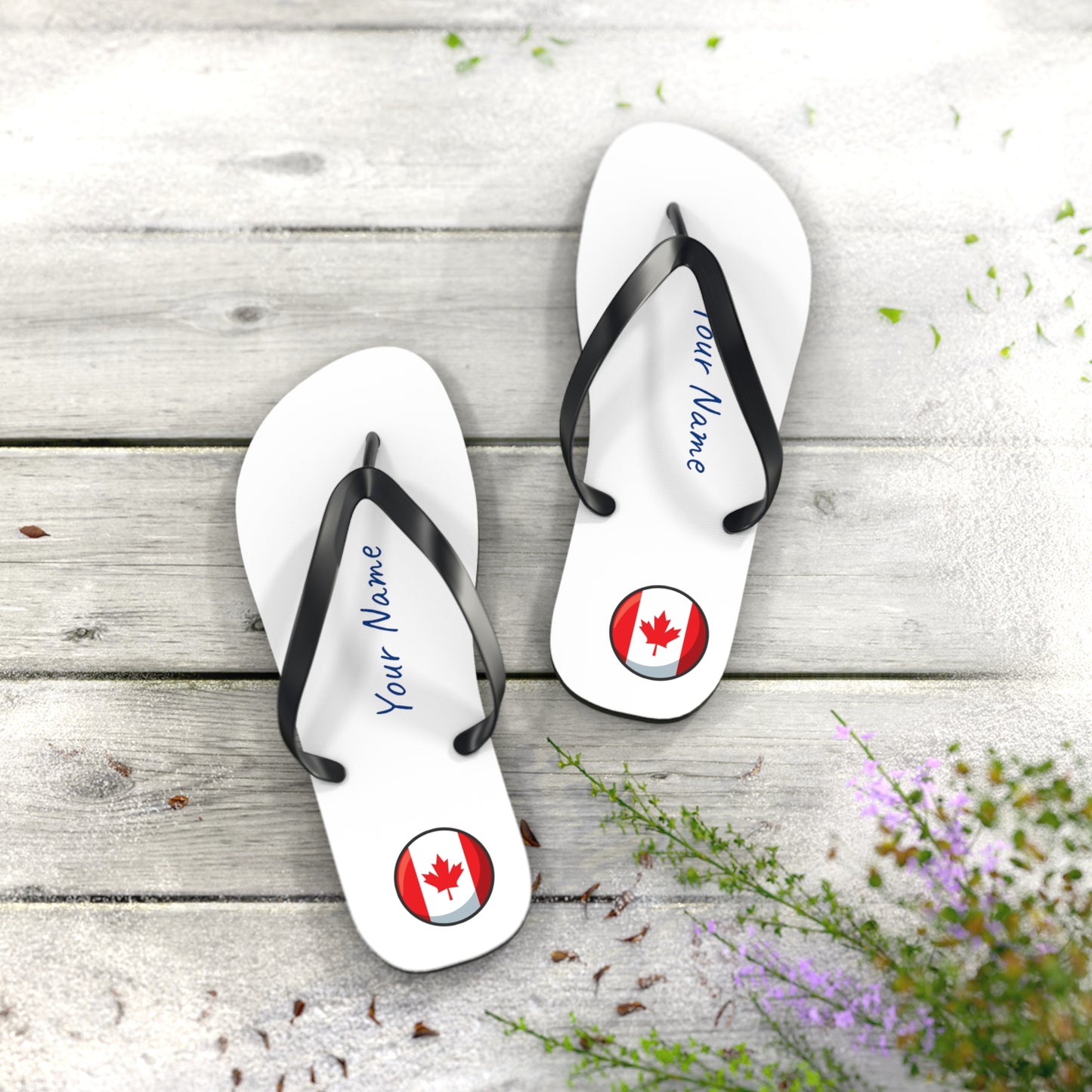 Personalized Canadian Beach, Pool, Walking and Casual Flip Flops - Canada and Have Your Name Printed
