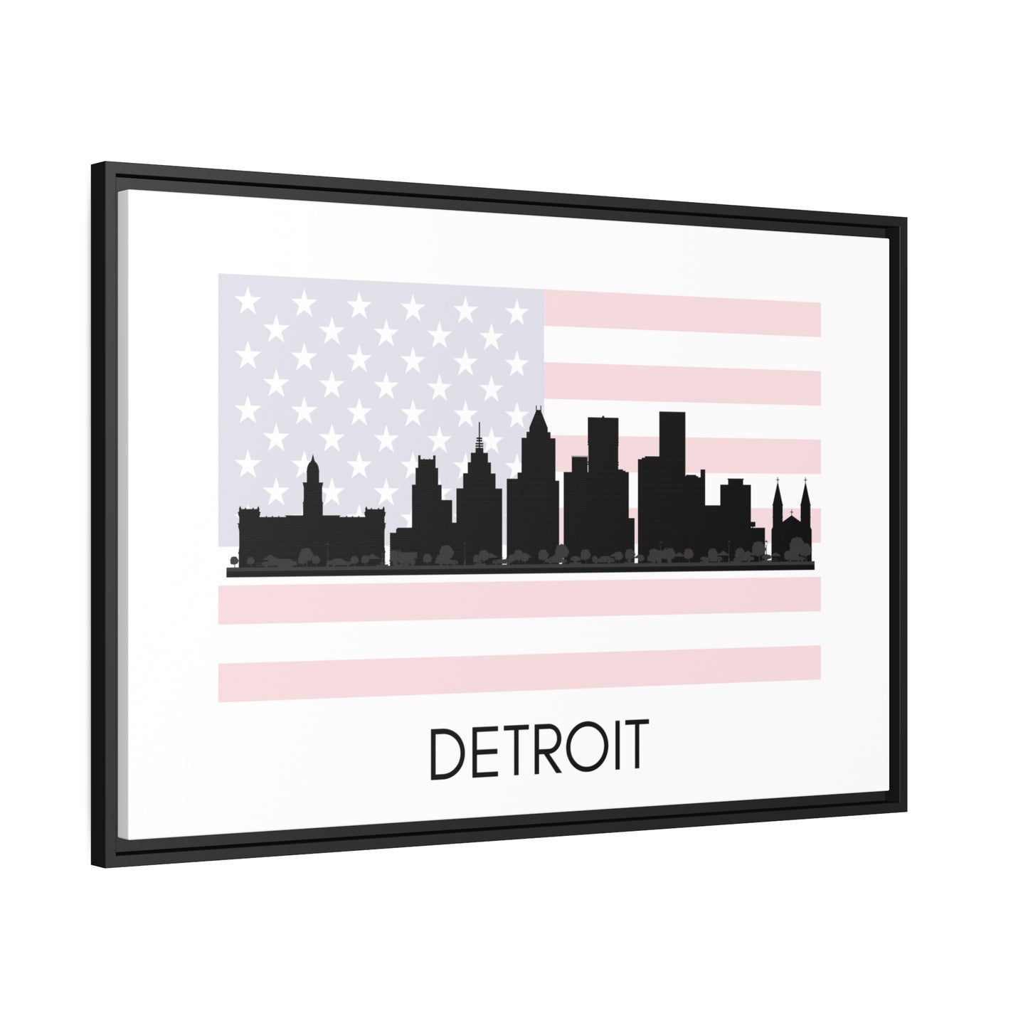 City Silhouettes - DETROIT, United States of America, Framed City Outline Matte Canvas, Black Frame