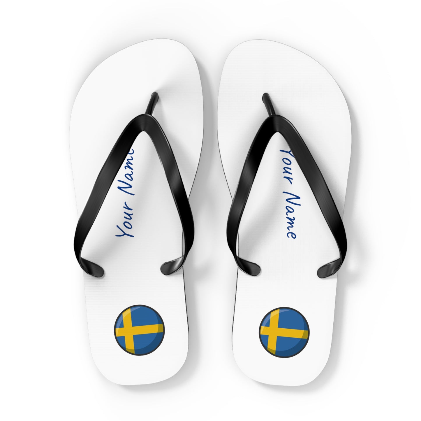 Personalized Swedish Beach, Pool, Walking and Casual Flip Flops - Sweden and Have Your Name Printed