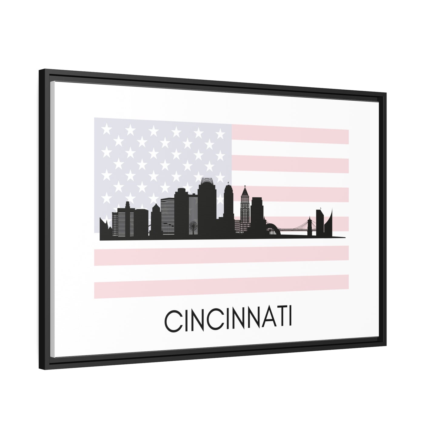 City Silhouettes - CINCINNATI, United States of America, Framed City Outline Matte Canvas, Black Frame