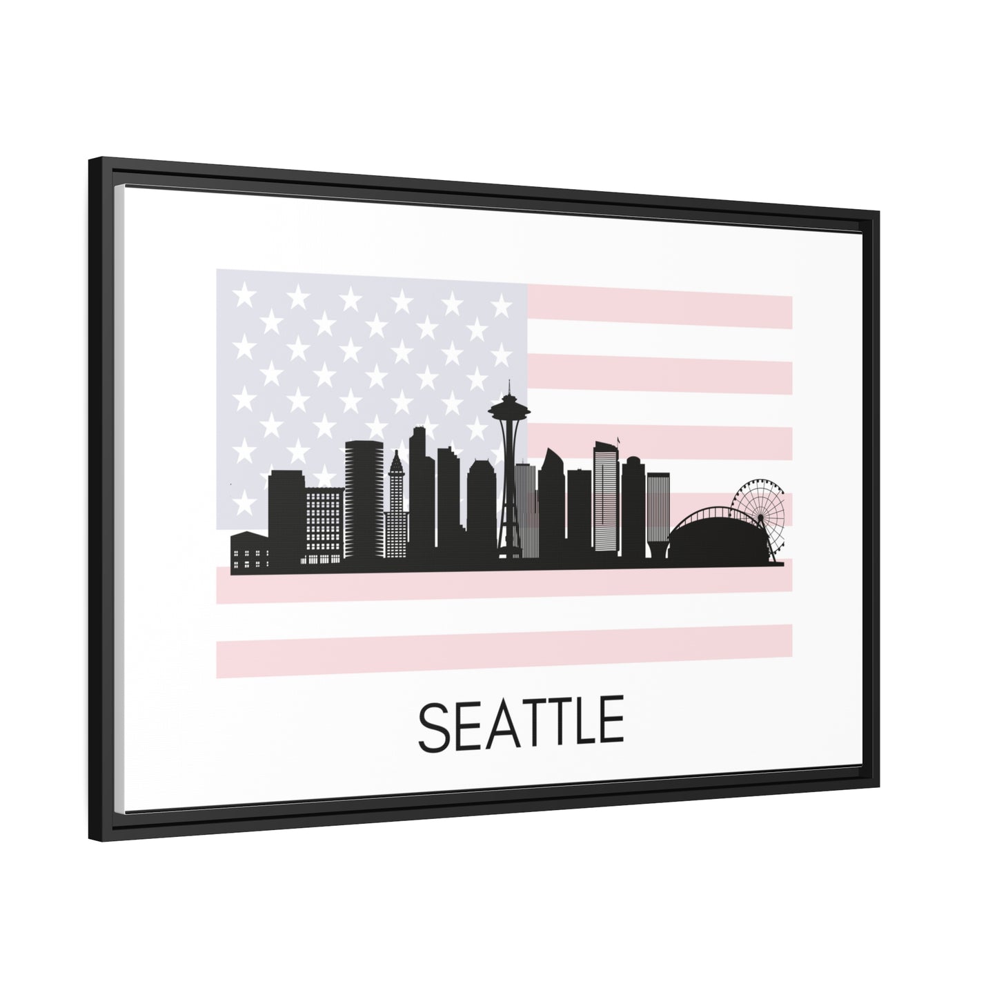 City Silhouettes - SEATTLE, United States of America, Framed City Outline Matte Canvas, Black Frame