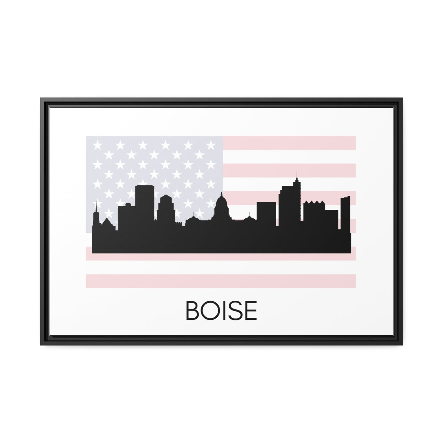 City Silhouettes - BOISE, United States of America, Framed City Outline Matte Canvas, Black Frame