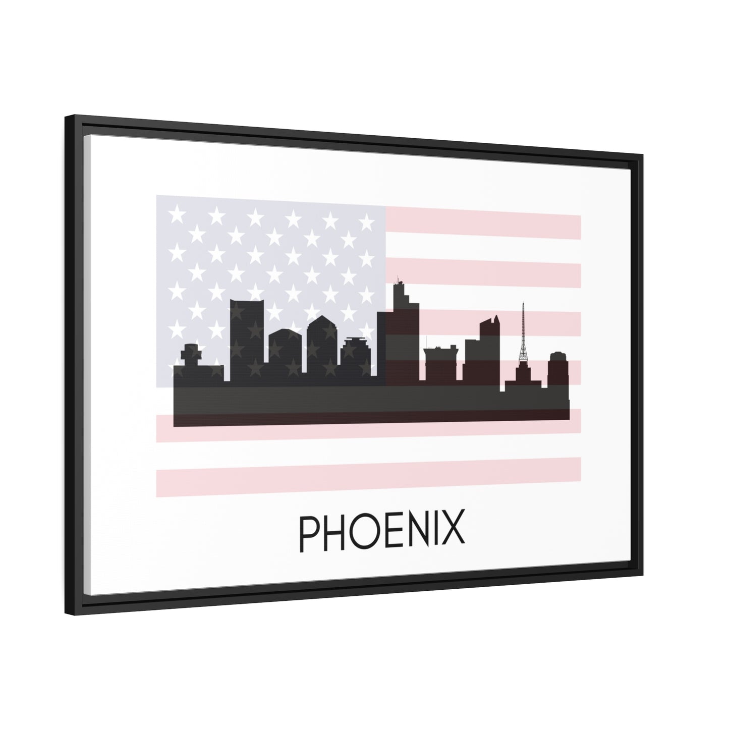 City Silhouettes - PHOENIX, United States of America, Framed City Outline Matte Canvas, Black Frame