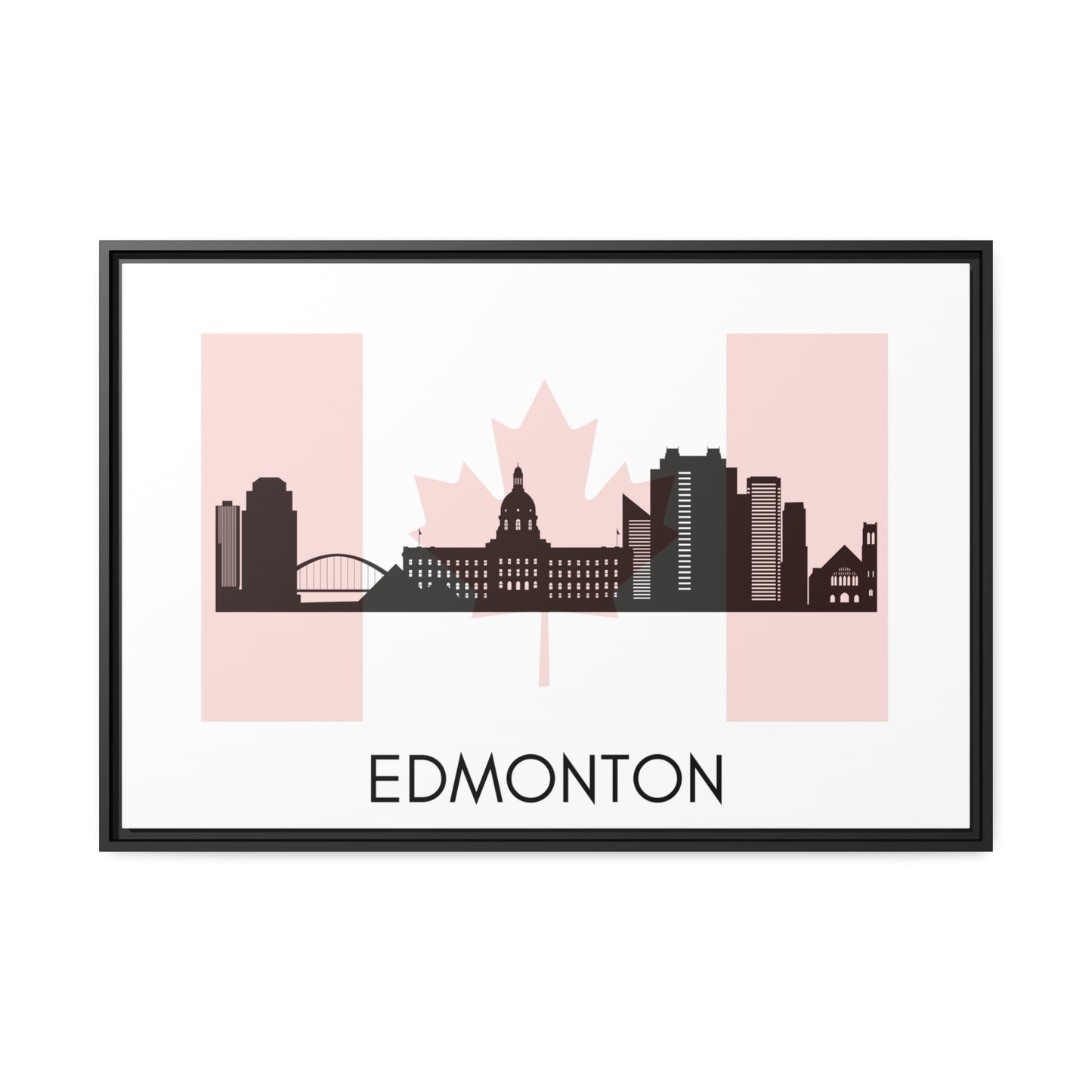 City Silhouettes - EDMONTON, Canada, Framed City Outline Matte Canvas, Black Frame