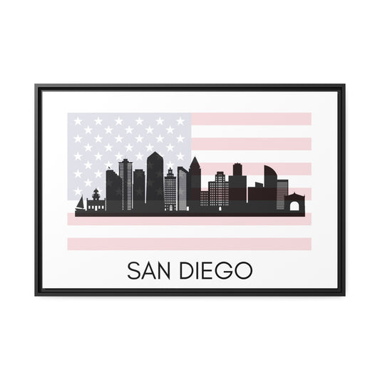 City Silhouettes - SAN DIEGO, United States of America, Framed City Outline Matte Canvas, Black Frame