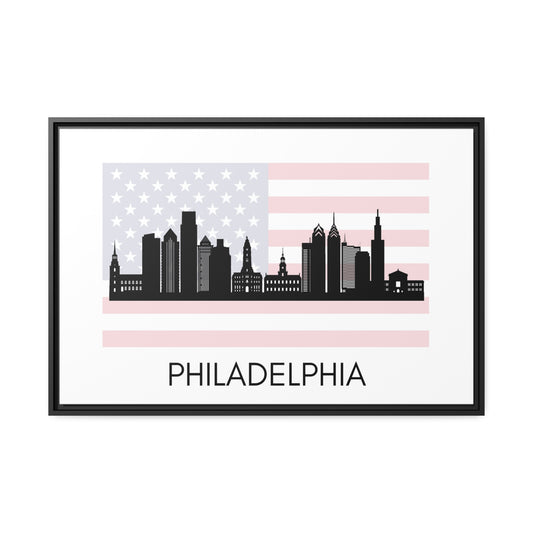 City Silhouettes - PHILADELPHIA, United States of America, Framed City Outline Matte Canvas, Black Frame