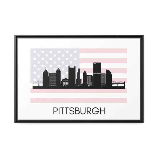 City Silhouettes - PITTSBURGH, United States of America, Framed City Outline Matte Canvas, Black Frame
