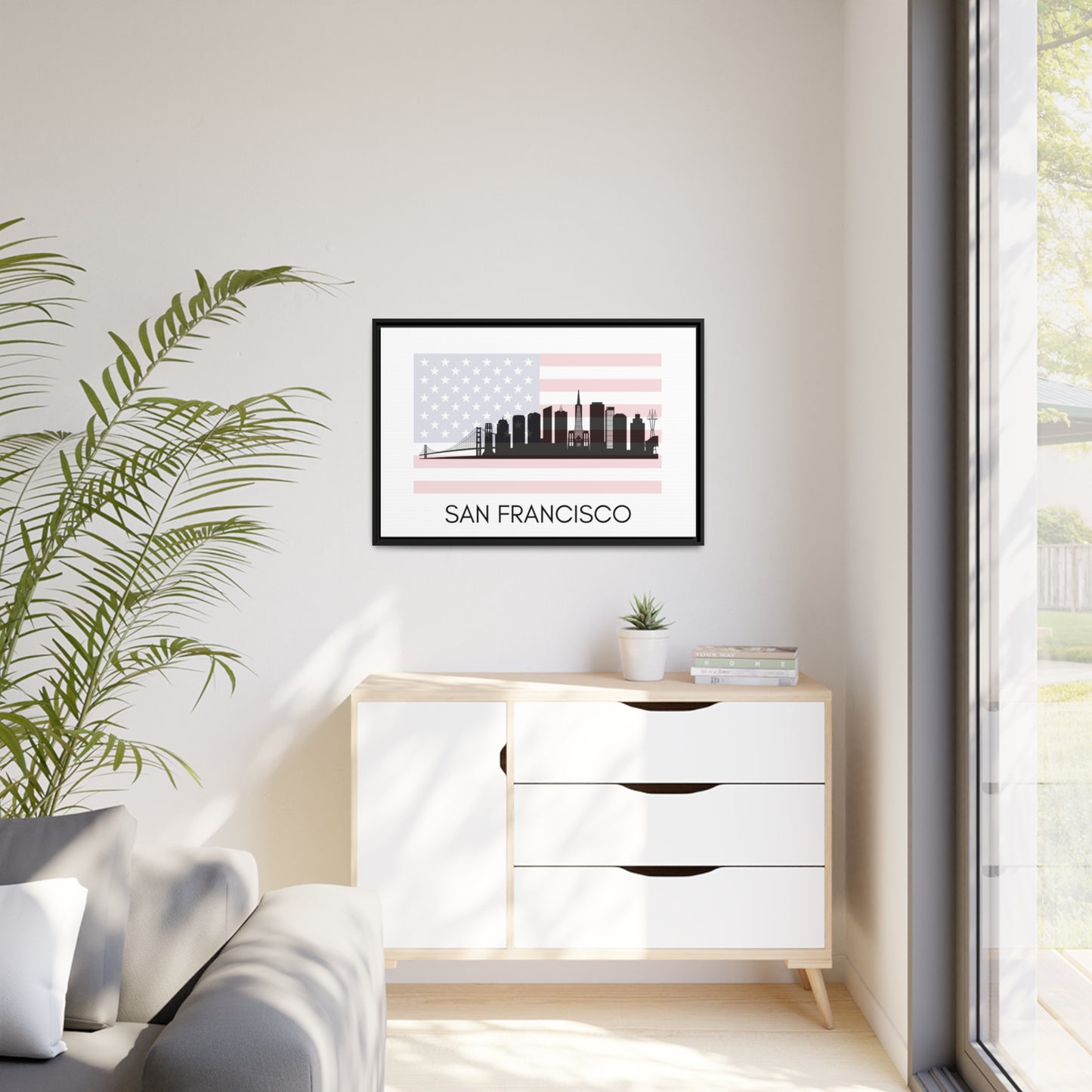 City Silhouettes - SAN FRANCISCO, United States of America, Framed City Outline Matte Canvas, Black Frame