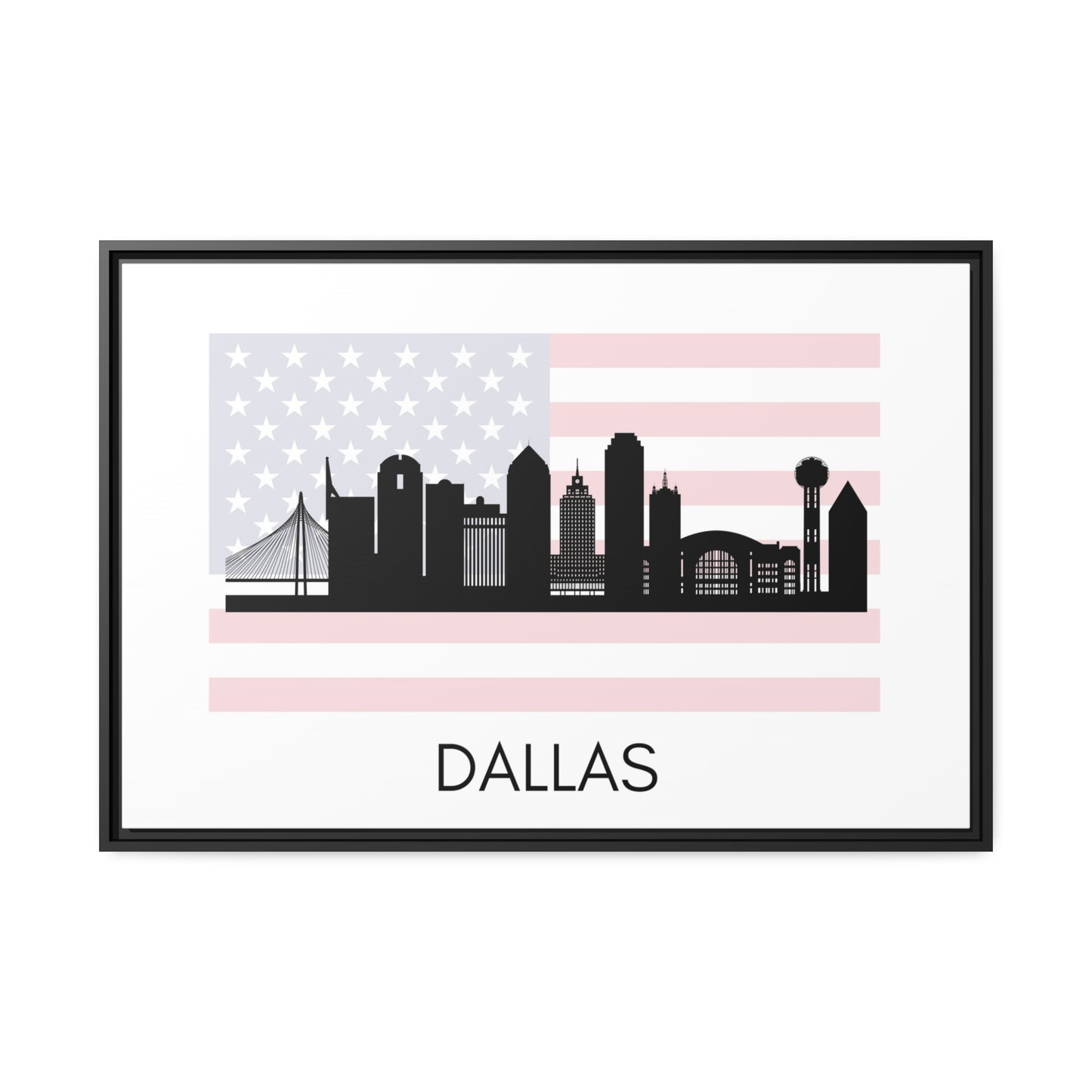 City Silhouettes - DALLAS, United States of America, Framed City Outline Matte Canvas, Black Frame
