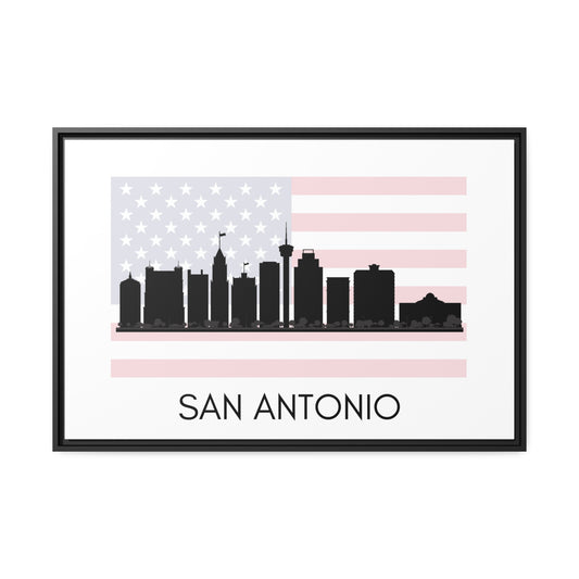 City Silhouettes - SAN ANTONIO, United States of America, Framed City Outline Matte Canvas, Black Frame
