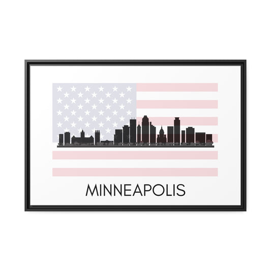 City Silhouettes - MINNEAPOLIS, United States of America, Framed City Outline Matte Canvas, Black Frame