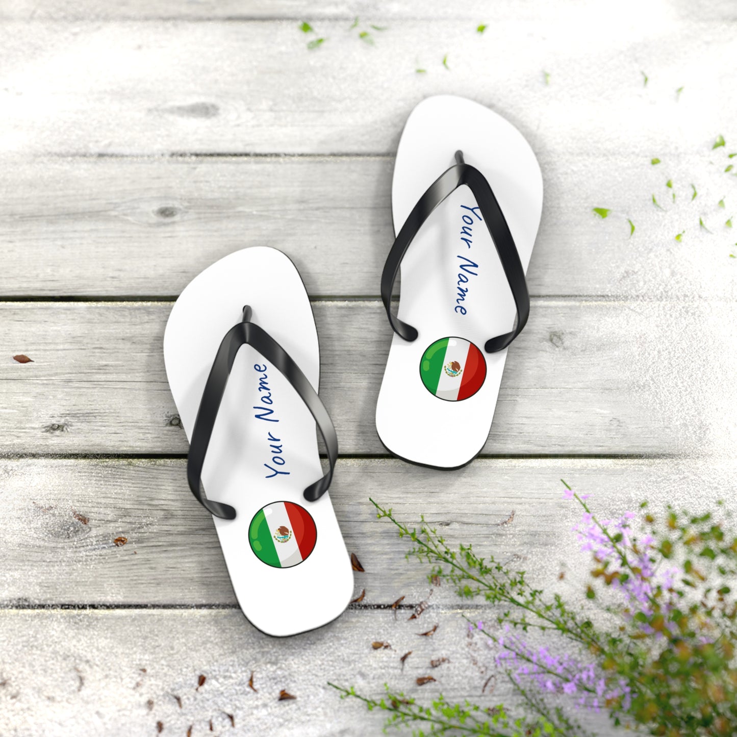 Personalized Mexican Beach, Pool, Walking and Casual Flip Flops - Mexico and Have Your Name Printed