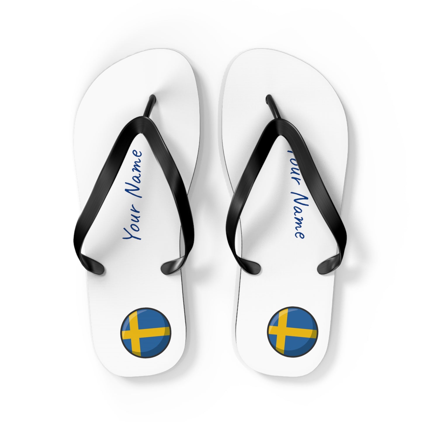Personalized Swedish Beach, Pool, Walking and Casual Flip Flops - Sweden and Have Your Name Printed