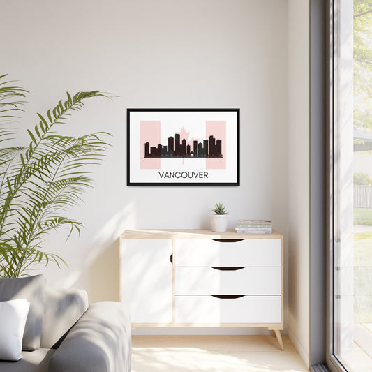 City Silhouettes - VANCOUVER, Canada, Framed City Outline Matte Canvas, Black Frame