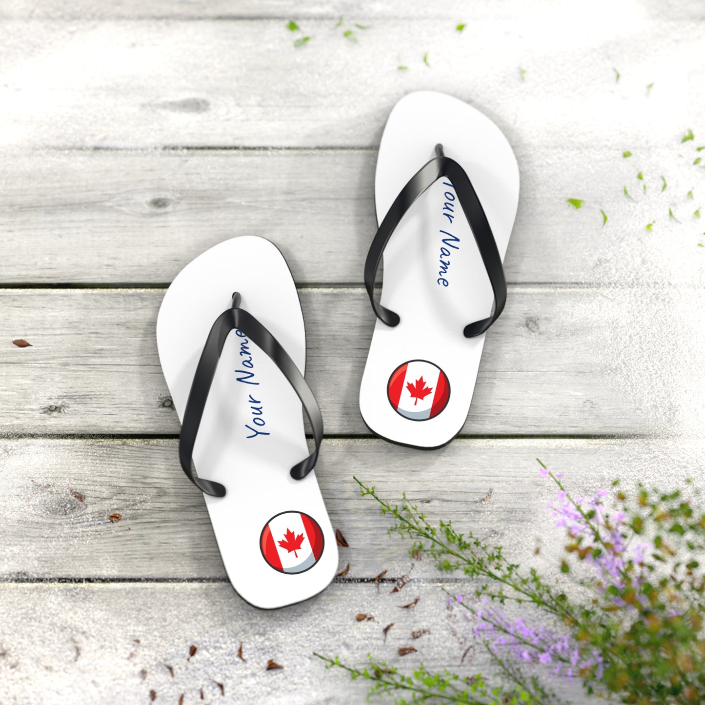Personalized Canadian Beach, Pool, Walking and Casual Flip Flops - Canada and Have Your Name Printed