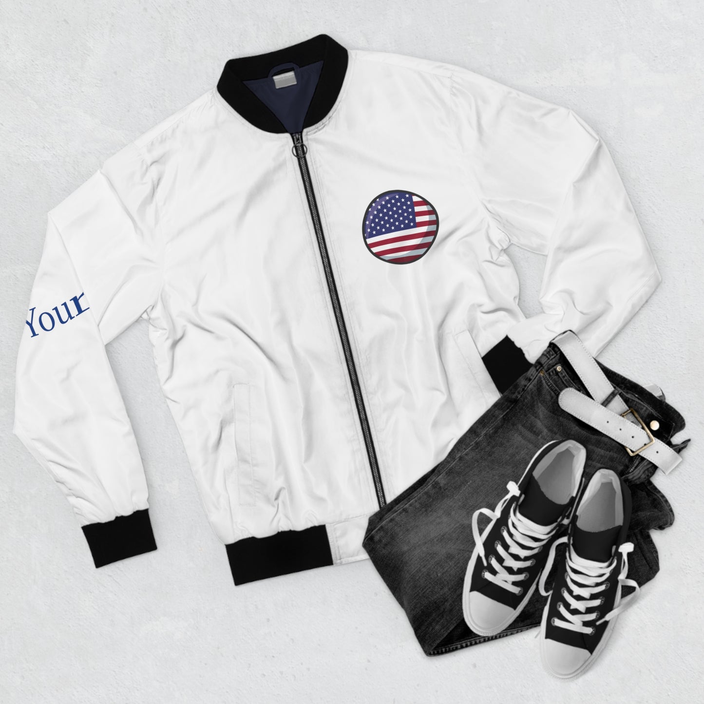 Personalized USA Men's Bomber Jacket, USA Flag Jacket, Your Name