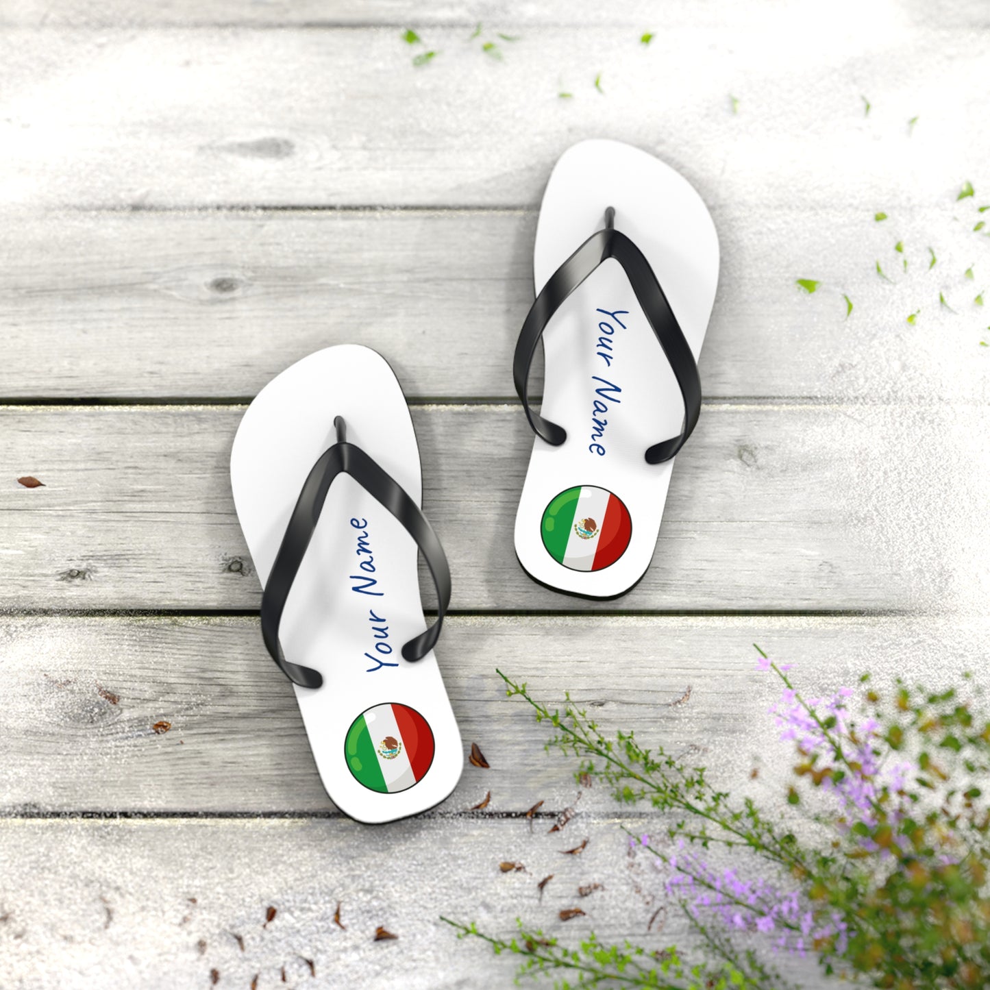 Personalized Mexican Beach, Pool, Walking and Casual Flip Flops - Mexico and Have Your Name Printed