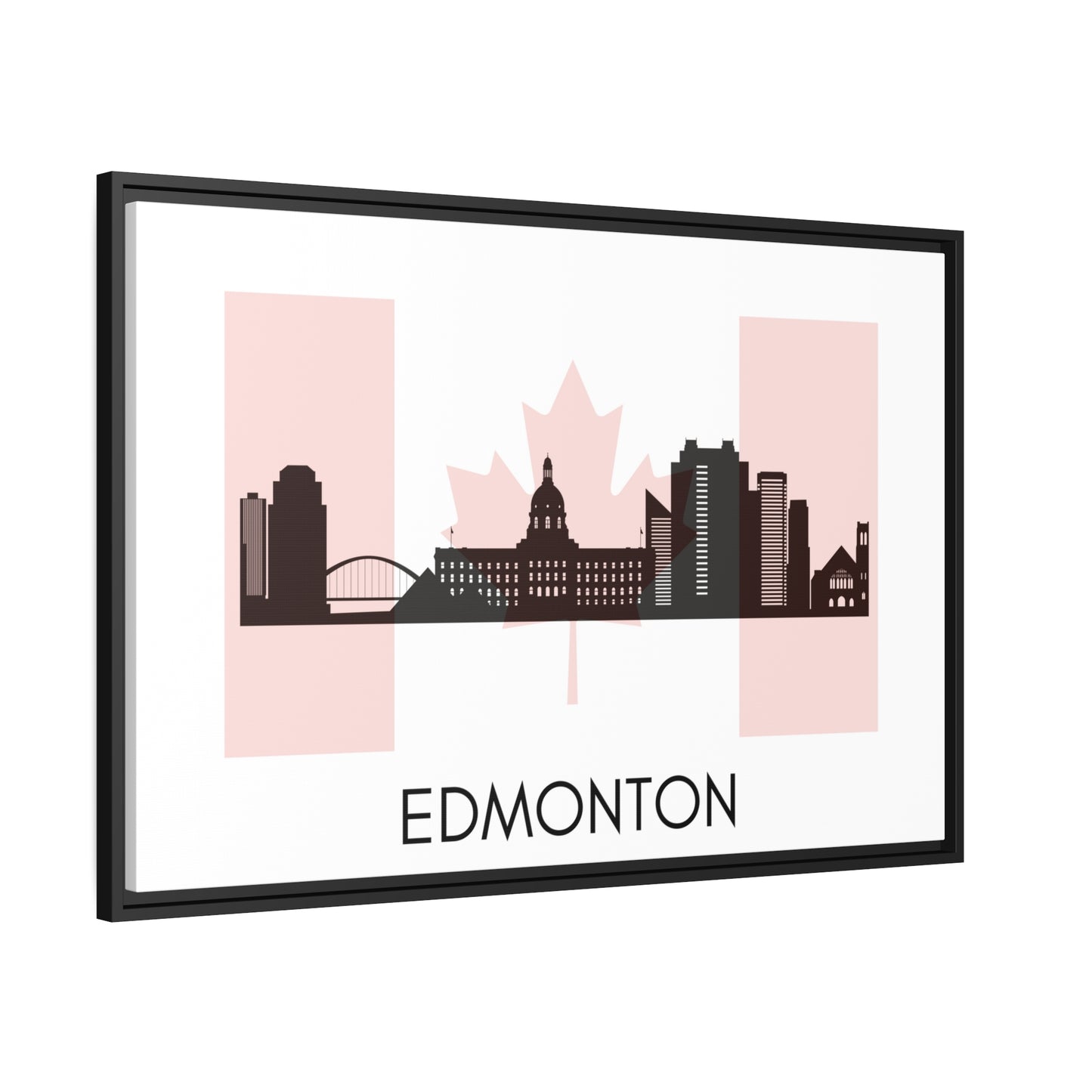 City Silhouettes - EDMONTON, Canada, Framed City Outline Matte Canvas, Black Frame