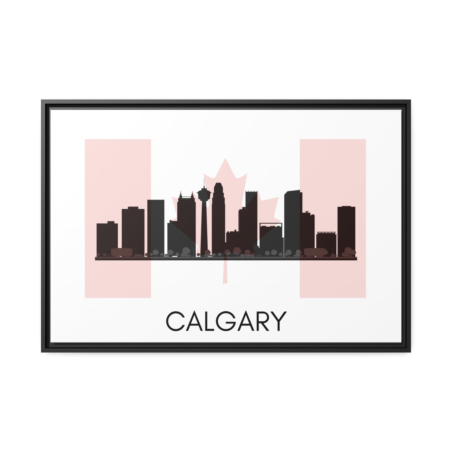 City Silhouettes - CALGARY, Canada, Framed City Outline Matte Canvas, Black Frame