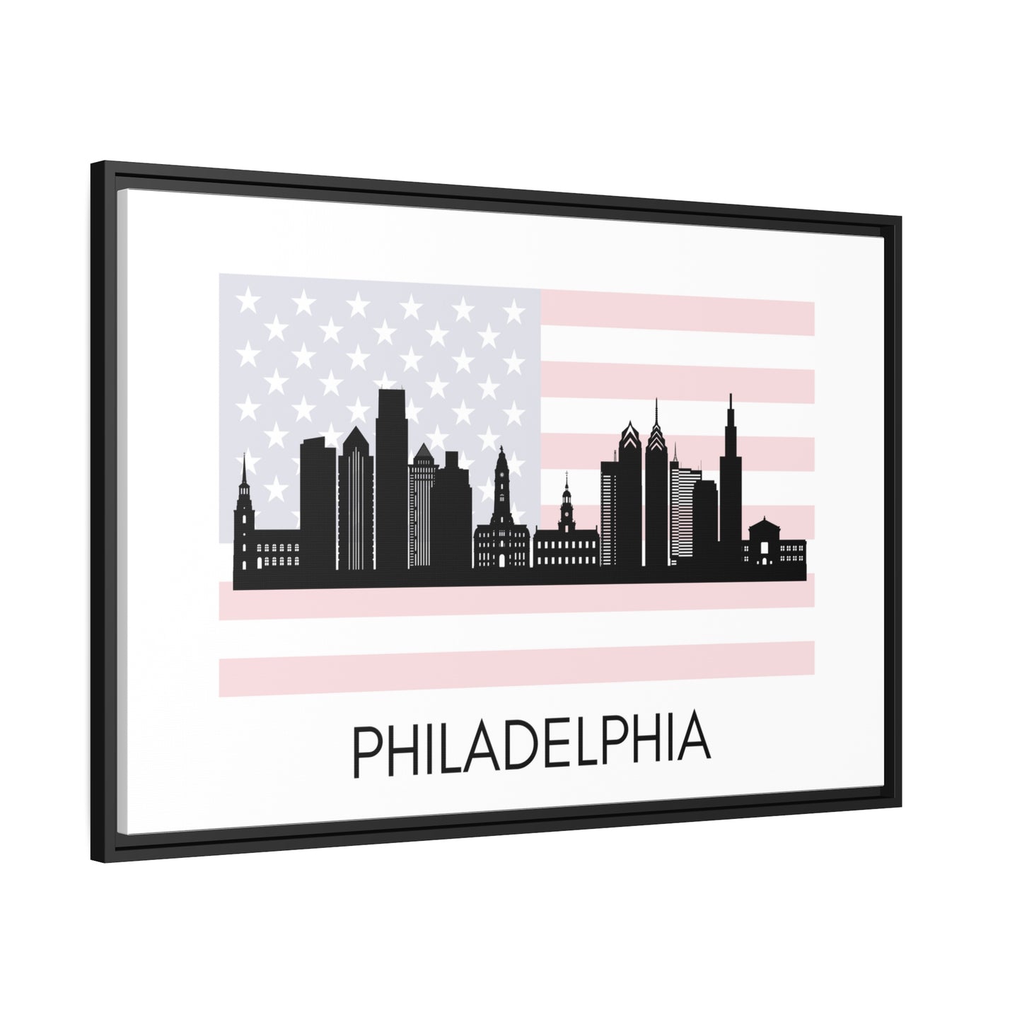 City Silhouettes - PHILADELPHIA, United States of America, Framed City Outline Matte Canvas, Black Frame