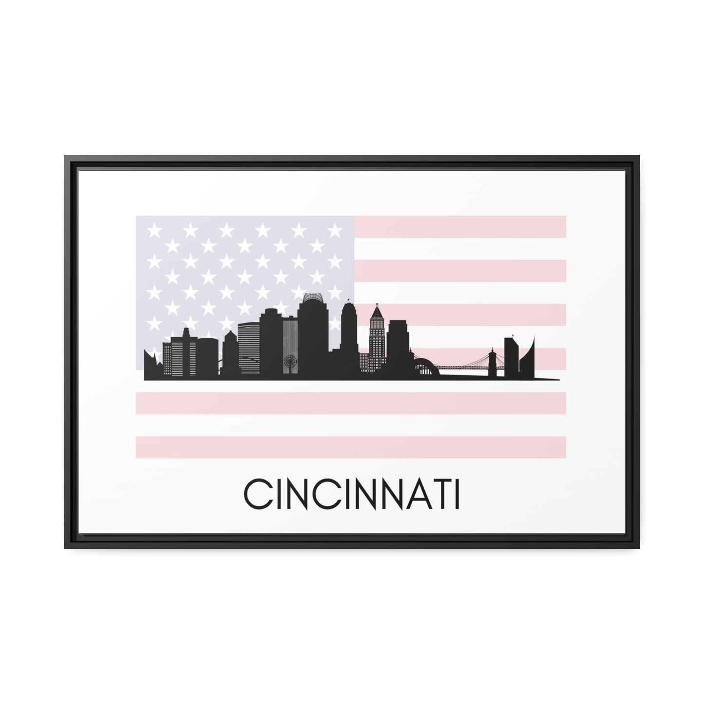 City Silhouettes - CINCINNATI, United States of America, Framed City Outline Matte Canvas, Black Frame