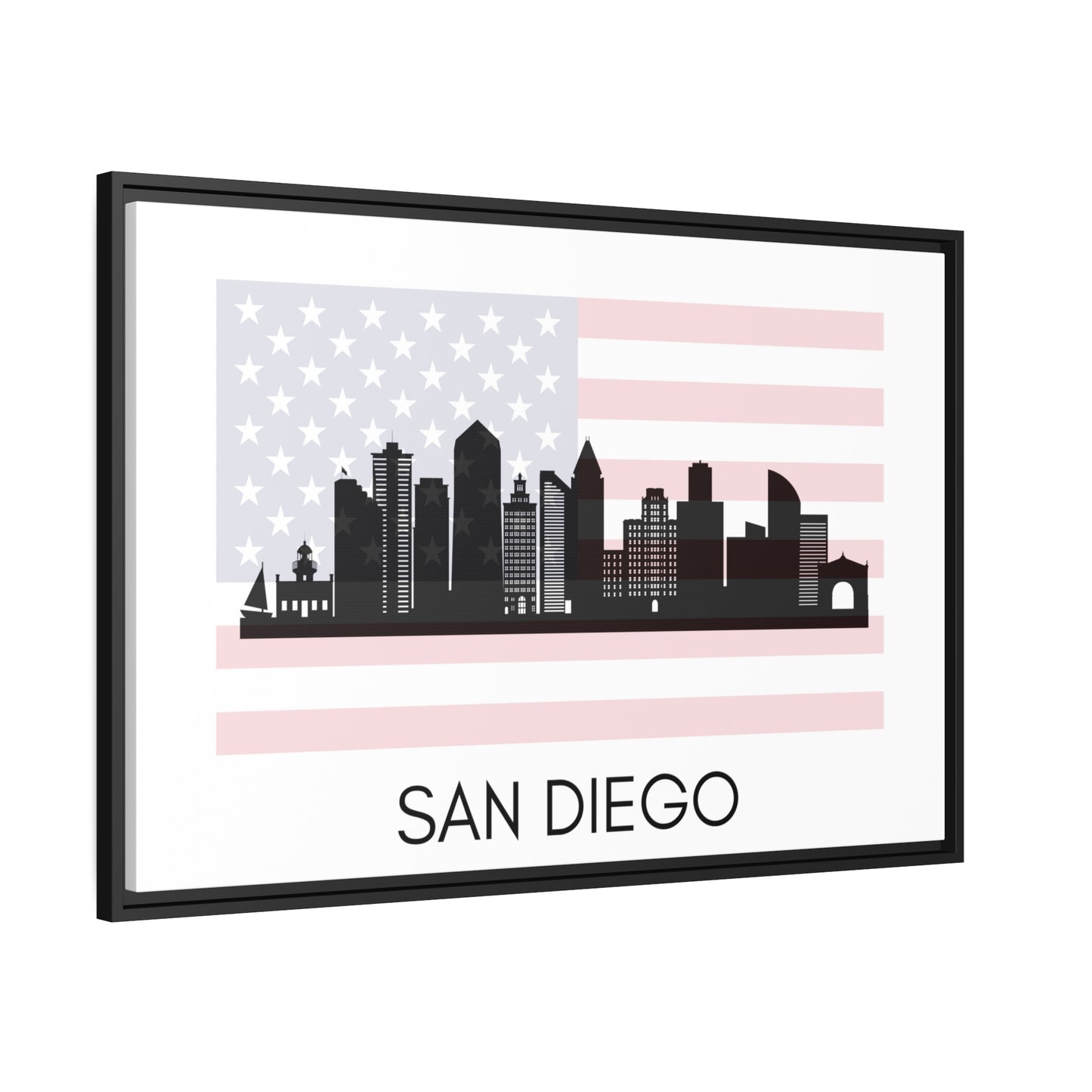 City Silhouettes - SAN DIEGO, United States of America, Framed City Outline Matte Canvas, Black Frame