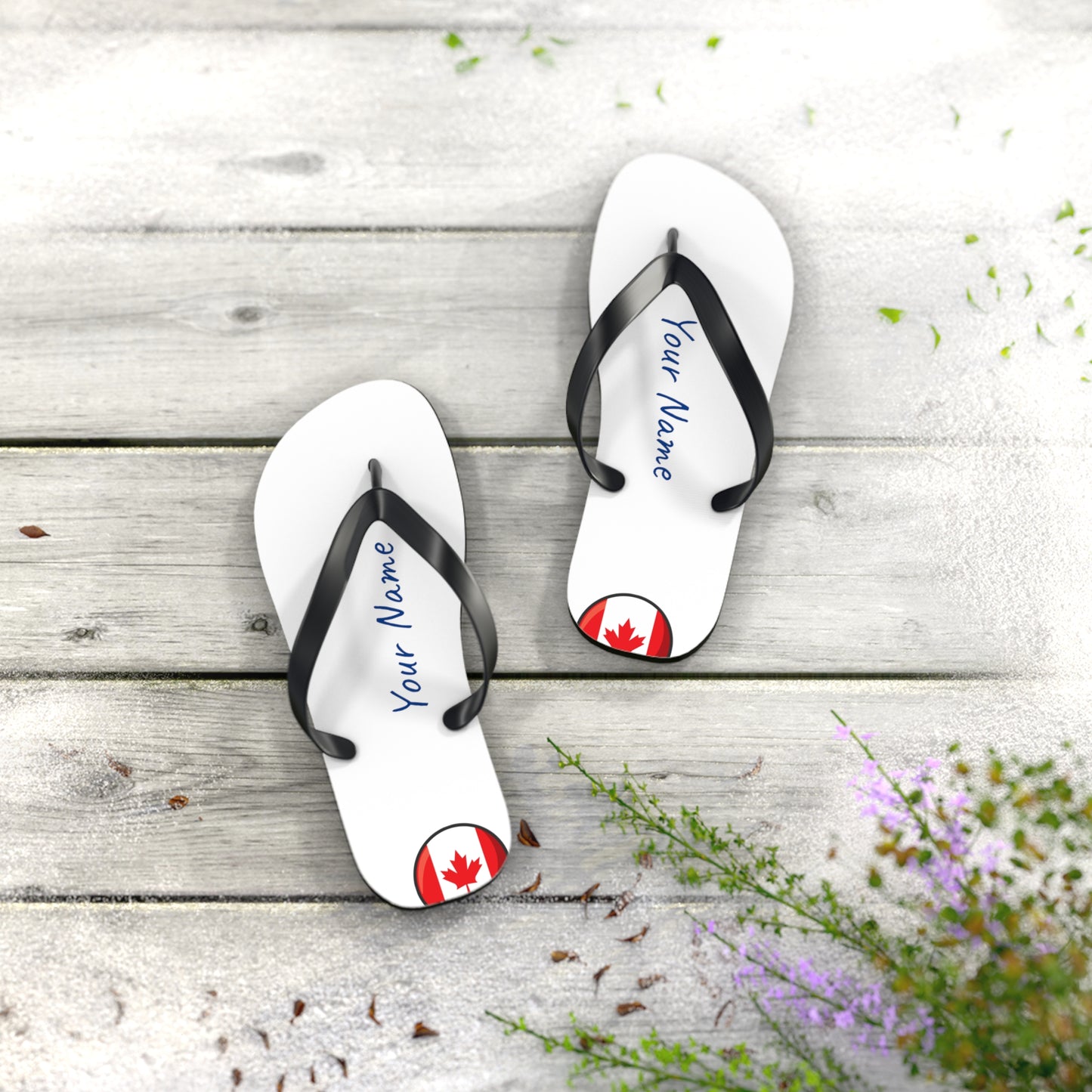 Personalized Canadian Beach, Pool, Walking and Casual Flip Flops - Canada and Have Your Name Printed