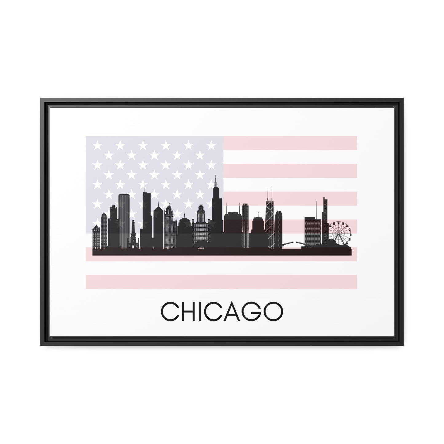 City Silhouettes - CHICAGO, United States of America, Framed City Outline Matte Canvas, Black Frame