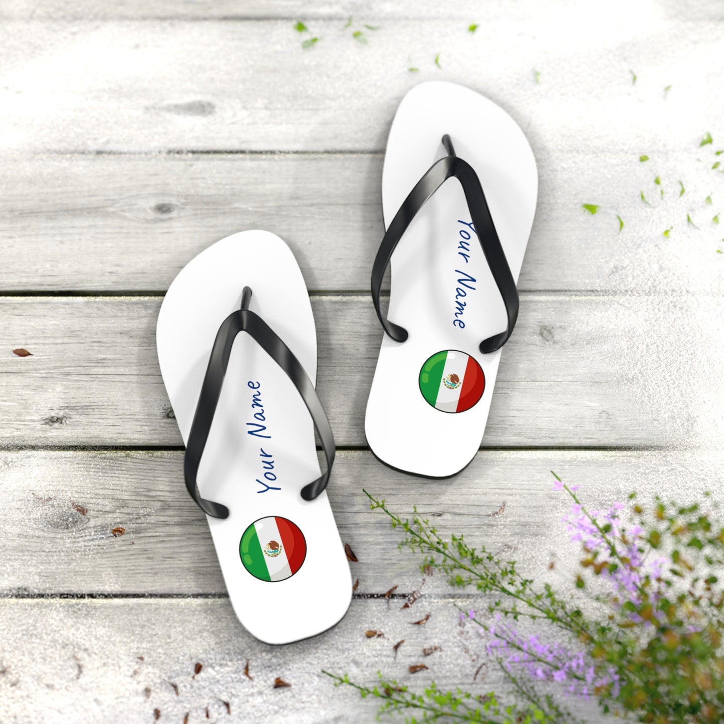 Personalized Mexican Beach, Pool, Walking and Casual Flip Flops - Mexico and Have Your Name Printed