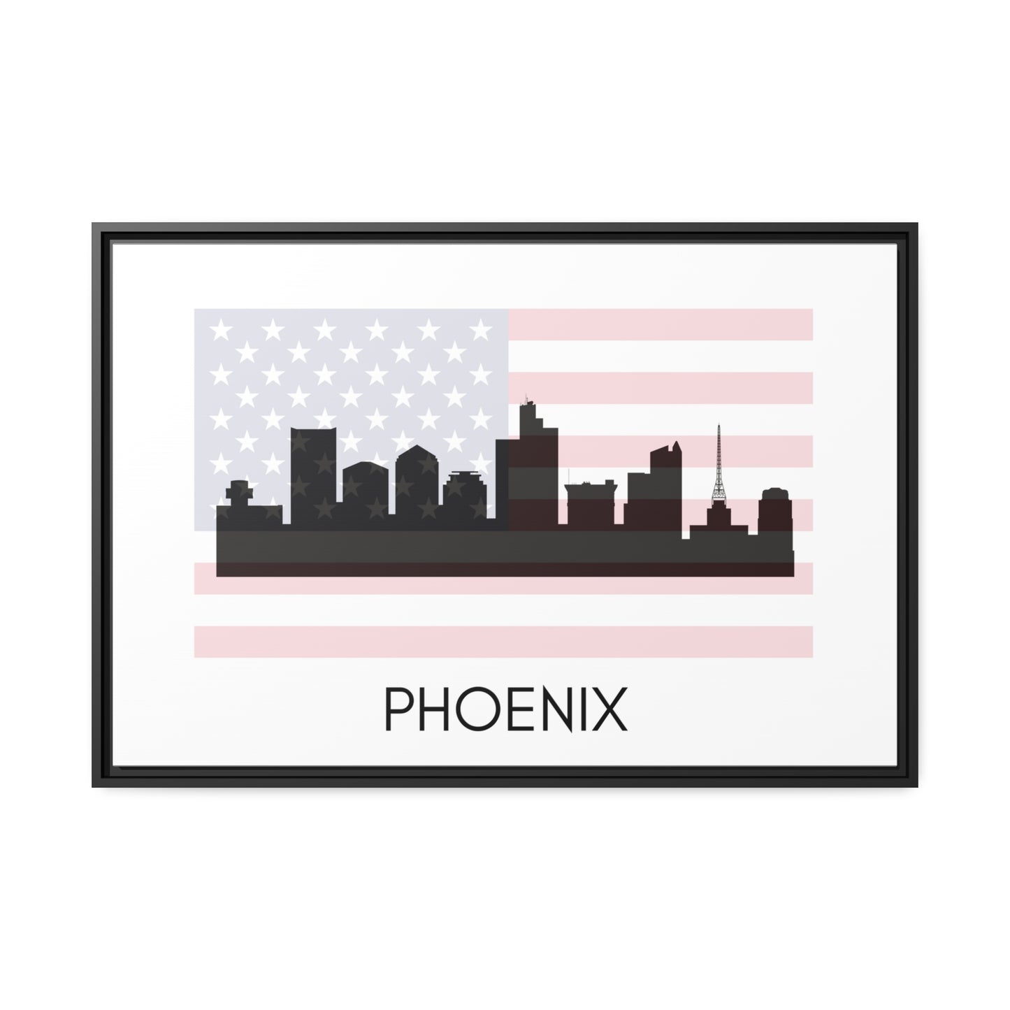 City Silhouettes - PHOENIX, United States of America, Framed City Outline Matte Canvas, Black Frame