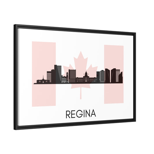 City Silhouettes - REGINA, Canada, Framed City Outline Matte Canvas, Black Frame